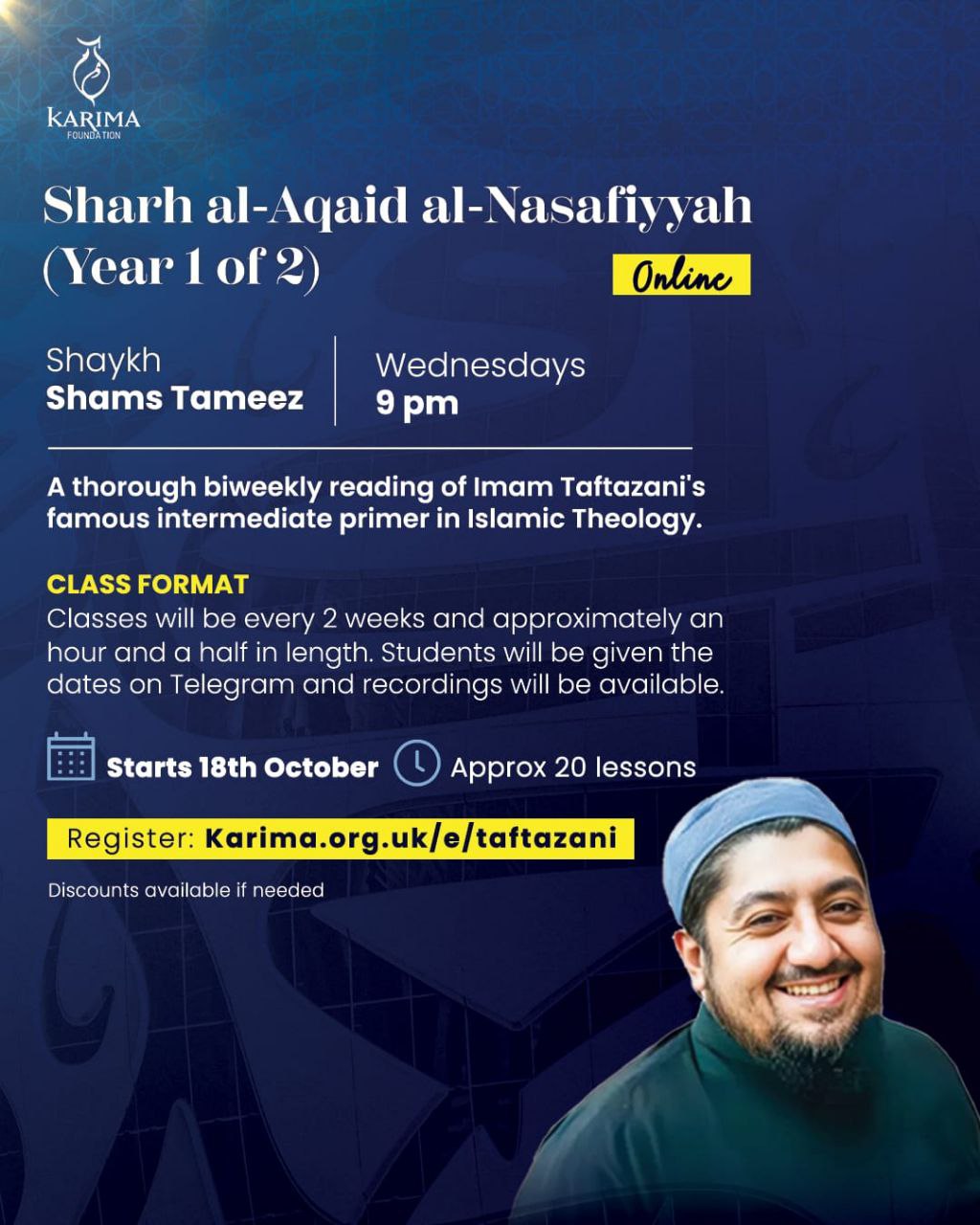 Sharh al-Aqaid al-Nasafiyya of Imam Taftazani (Year 1 of 2)